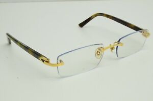 Authentic Cartier Eyeglasses Rimless 52 20 140 Tortoise Type Rectangle GP Frames