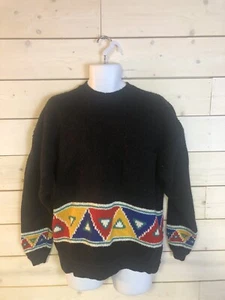 Mens Vintage 80’s 90’s Colorful Triangle Graphic Print Sweater Black - Picture 1 of 4