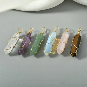 Natural Crystal Quartz Healing Gemstone Point Chakra Stone Wire Wrap Pendant - Picture 1 of 37