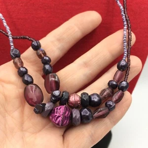 Purple Bead Necklace Long Lilac & Pink , Retro Festival Flapper Style Hippy Boho - Picture 1 of 10