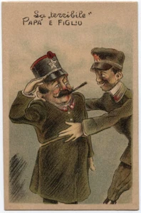 cartolina militare satirica LA TERRIBILE-PAPA' E FIGLIO malus - Picture 1 of 1