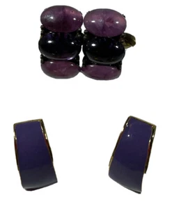 Juego de 2 pendientes de clip de aro de diamantes de imitación de esmalte púrpura vintage - Imagen 1 de 5