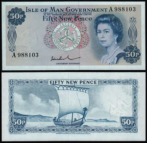 ISLE OF MAN 50 PENCE PAUL (P28b) QEII PREFIX A UNC - Bild 1 von 1