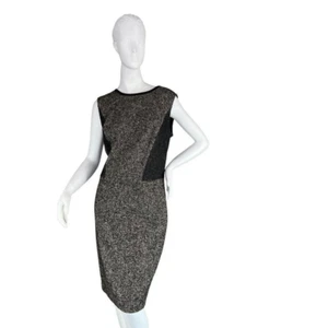 Magaschoni Gray Sleeveless Wool Tweed Dress w/ Panels of Black Lace Overlay 14 - Picture 1 of 9