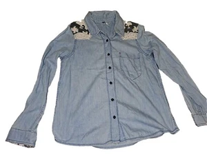 Free People Denim Fields Button Up Ivory Small - Picture 1 of 3