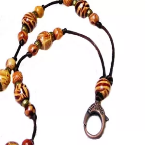 Beaded cord lanyard necklace,Colorful wooden tribal, keys, id badge holder - Foto 1 di 4