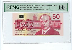 1988 Canada $50 BC-59aA S/N EHX 1009593 Better one of 2 Replacements PMG 66 EPQ - Picture 1 of 2