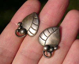 Scandinavian Style Sterling Silver Leaf Screwback Earrings 249-A 8.8g 7/8 Inch - Picture 1 of 19