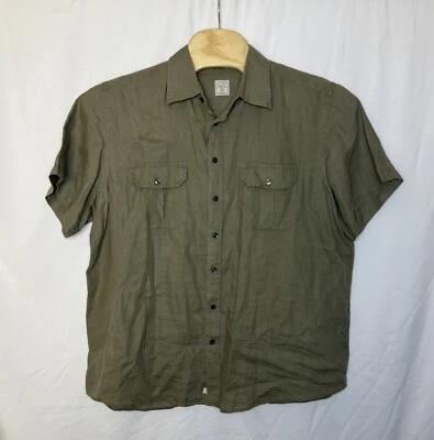 Merona Men's Size XL (17-17.5) Short Sleeve Linen Button-Up Shirt Khaki Green - Image 1 of 4