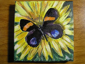 Schöner Schmetterling ernährt sich von gelben Blumen Acryl Gemälde auf Leinwand 3x3 - Bild 1 von 2