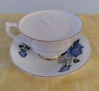 Harleigh Fine Bone China England Cup and Saucer Set w/ Coconut Fragrance Candle