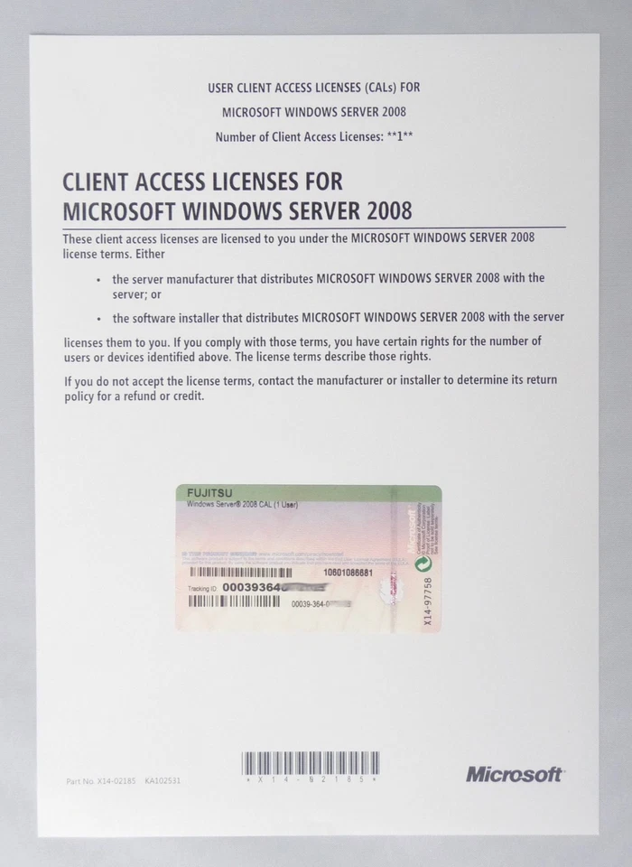 1 User / Benutzer CAL für Microsoft Windows Server 2008 - auch R2 - Bild 1 von 1