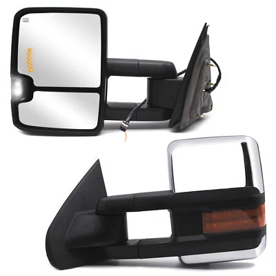 Fits 2015-18 Chevy Silverado 2500 3500 Power Heated Towing Mirrors Chrome LH+RH - Image 1 of 4