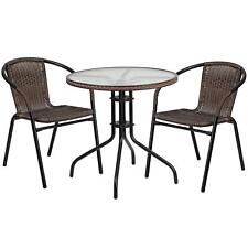 Patio Furniture Set Table and 2 Chairs Bistro Set Garden Deck Porch Wicker Seat