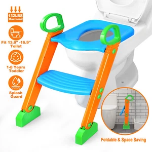 Kids Potty Training Seat with Step Stool Ladder Child Toddler Toilet Foldable US - Picture 1 of 9