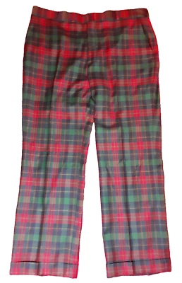 Pantalones de lana a cuadros rojos/verdes vintage de los años 80 para hombre talla 38,5 W x 30,25 L punk ivy golf Foto 1 de 4