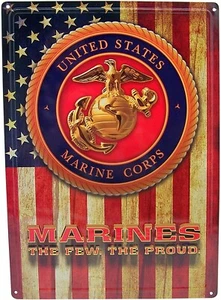 Marines, The Few, The Proud W/ Flag Background Wall Sign Plaque - Vintage - Picture 1 of 3