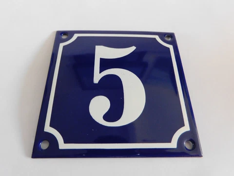 French Handmade  4" x 4" Enamel Porcelain Plaques House Number Address Sign 5 Cover