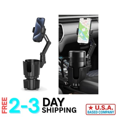 Adjustable Long Arm Car Phone Mount with Cup Holder Expander for All Smartphones - Image 1 of 4