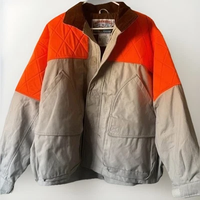 Chaqueta de Caza Field & Stream Vintage Grande Naranja/Tostado Acolchada Cuello Pana Foto 1 de 3