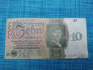 🇩🇪 Germany Weinmar Republic 10 Reichsmark 1924 P-175 FINE Banknotes 111225-7 - Picture 1 of 3