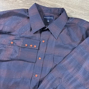 Panhandle slim Shirt Mens Extra Large Navy Red Pearl Snap Western Rodeo Satin - Picture 1 of 13