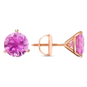 4.50 Ct Round Cut Pink Earrings Studs Solid 14K Rose Gold Screw Back Martini - Picture 1 of 3