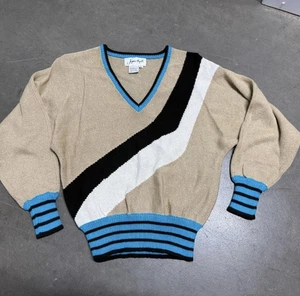 Vintage Jaylee Papell Pullover Damen Small Colorblock Langarm V-Ausschnitt - Bild 1 von 6