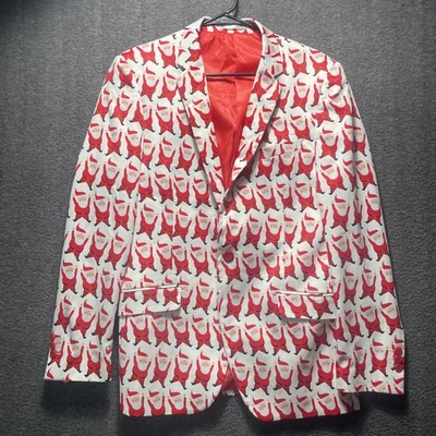 Suslo Couture Christmas Jacket Men Large 42 Slim Fit Red Santa Blazer Sport Coat - Image 1 of 4
