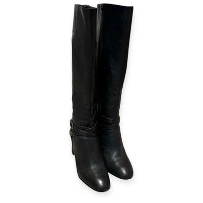 Antonio Melani Black Leather Knee High Heeled Riding Boots Women's Size 7.5 - Image 1 of 4