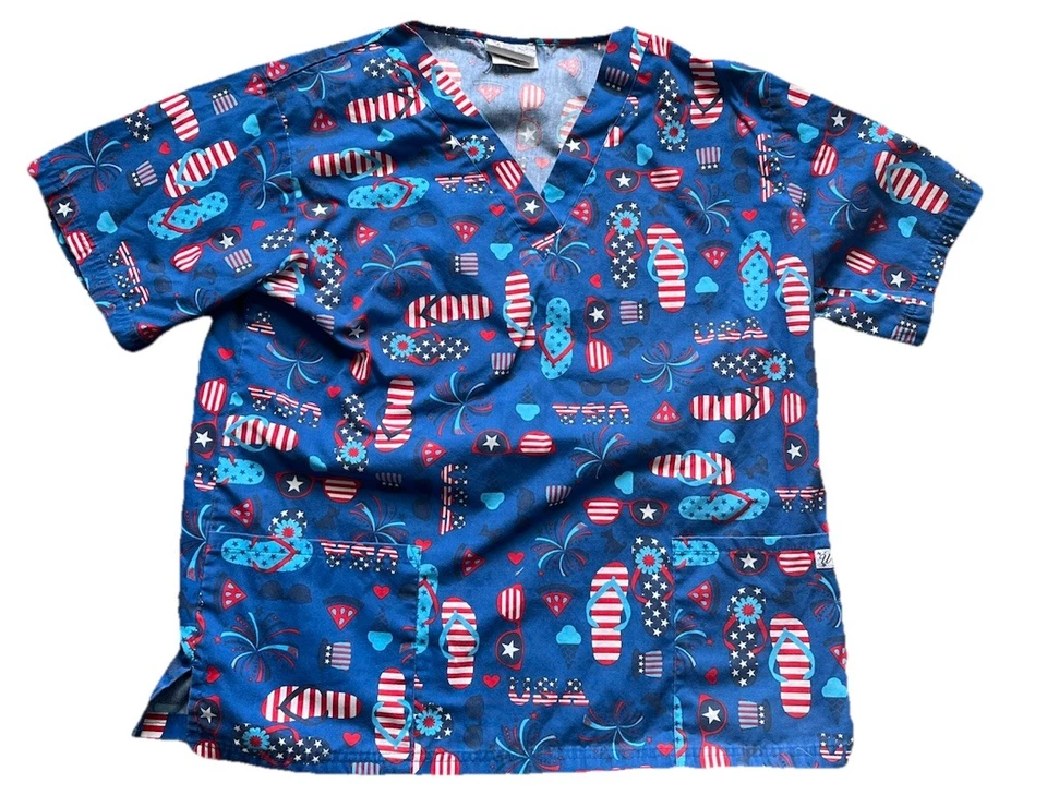 Women's Large Patriotic Flip Flop Print UA Scrubs Scrub Top - Image 1 of 1
