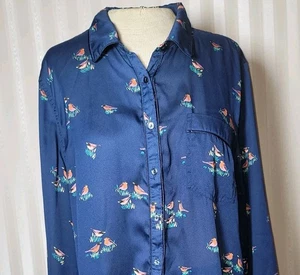 Liz Claiborne Damen Gr. XL Vogel Bluse Knopfleiste marineblau skurril halbtransparent gebraucht, in einwandfreiem Zustand  - Bild 1 von 7