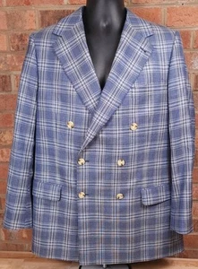 Indochino Mens Blazer Blue Plaid Wool Linen Silk Sport Coat Jacket Size 38R - Picture 1 of 15