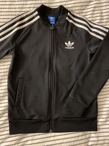 ADIDAS ORIGINALS Trefoil Black White 3 Stripes Jacket Youth Sz Small - Picture 1 of 7
