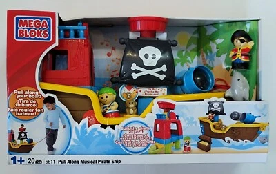MEGA BLOKS PIRATES! PULL ALONG MUSICAL PIRATE SHIP (6611) - 20 PIECE BOXED SET - Image 1 of 4