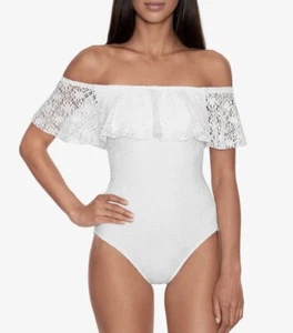 Ralph Lauren Crochet Ruffle Off-the-Shoulder One-Piece, White, Size 8 , $170 - Picture 1 of 3