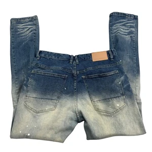 Smoke Rise Jeans Mens 32 x 32 Blue Denim Distressed Acid Wash Comfort Skinny Leg - Picture 1 of 12