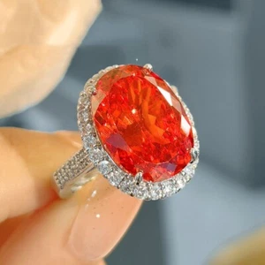 New High Carbon Ice Flower Cut Fanta Red Garnet Gems Luxury Women Silver Rings - Picture 1 of 6