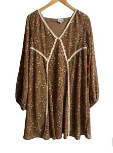 JACKS SURFBOARDS Womens Mocha Brown Floral Lined Casual Cottagecore Dress Size M - Picture 1 of 12
