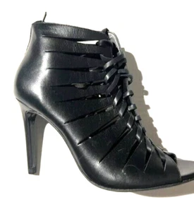 ZARA Collection Stiletto Damen-Schuhstiefel schwarzes Leder ausgeschnitten Gr. 8,5 39 - Bild 1 von 12