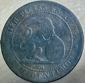 Large 1870 Coin from Spanish Revolutionary Period 150 Years Old 10 Centimos - Picture 1 of 11