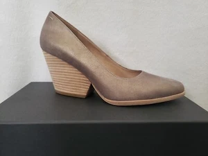 Eileen Fisher Hawk Platinum Mettalic Suede Leather Womens Pumps 9M New in Box - Picture 1 of 11
