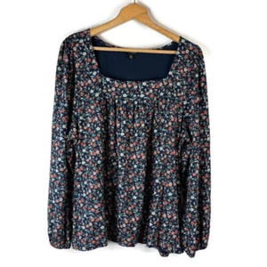 Lucky Brand Damen Bluse Top Größe 2XL Marine Blumen Boho Eckiger Ausschnitt Langarm - Bild 1 von 10