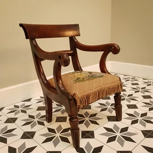 Childs chair victorian mahogany with tapestry upholstered seat pad. Doll or Bear - Picture 1 of 9