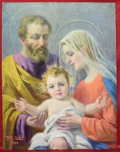 OIL PAINTING DIPINTO olio su faesite G.PAOLO CRIDA 1956 "SACRA FAMIGLIA" - Picture 1 of 3