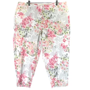 J Jill Linen Blend Pants Women's 2X Ivory Pink Floral 2 Pocket Pull On NWT - Picture 1 of 5