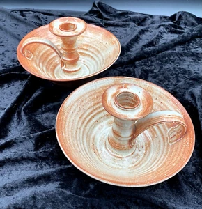 Pair of Vintage (1952) J B Cole Pottery (NC) Candle Holders, Red-Eye Gravy Glaze - Picture 1 of 10