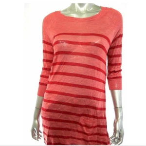 Kensie Junior Women Sweater S Pink Red Striped Knit Tunic Light Weight - Picture 1 of 4
