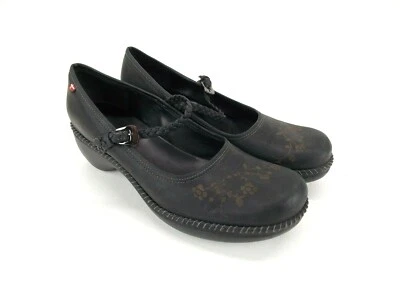 ECCO Mary Jane Clogs Nubuck Leather Floral Embossed Comfort Shoe Black SZ US 10 - Image 1 of 4