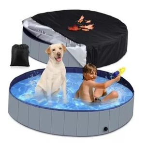 Foldable Dog Pool with Round Pool Cover Collapsible Cover' Pool Dog Pet X1S5 - Picture 1 of 19